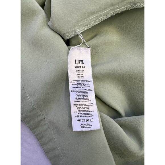 Lunya 100% Silk Pajama Top Shirt Only Sz XS/S Oversized Washable Sleep Tee Green - Picture 9 of 9